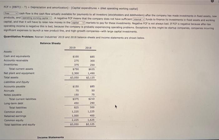 FCF EBIT 1 T Depreciation and amortization Chegg