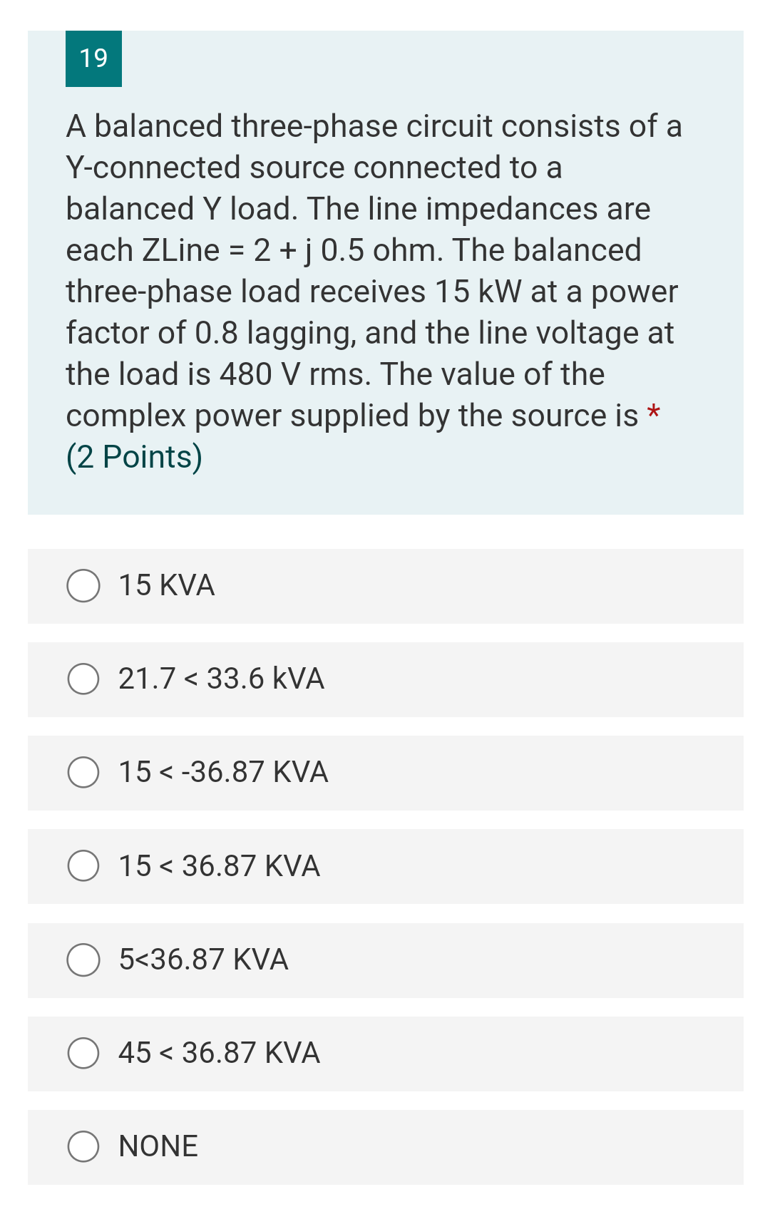 Solved 19 A balanced three-phase circuit consists of a | Chegg.com