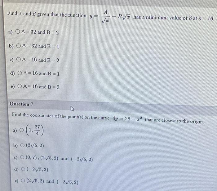 Solved Find A and B given that the function y = А + B has a | Chegg.com
