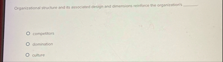 Solved Organizational structure and its associated design | Chegg.com