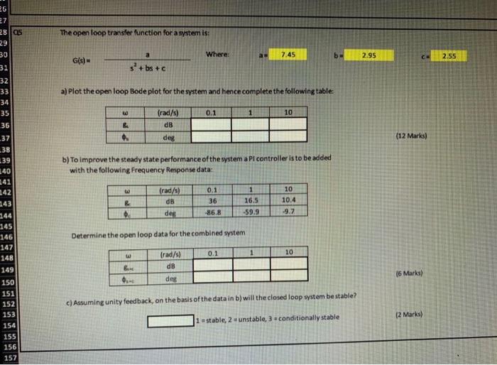 Solved 27 280s 29 The open loop transfer function for a | Chegg.com