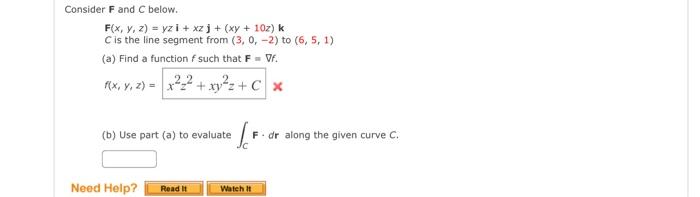 Solved Consider F And C Below F X Y Z Yzi Xzj Xy 10z K C