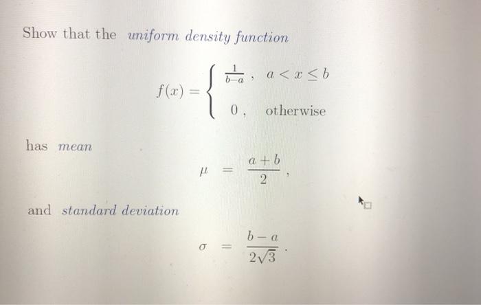 Solved Show that the uniform density function be, a | Chegg.com