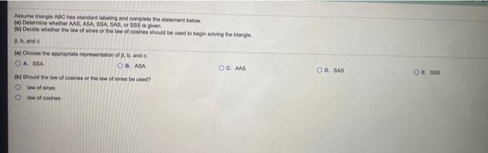 Solved Assume triangle ABC has standard labeling and | Chegg.com