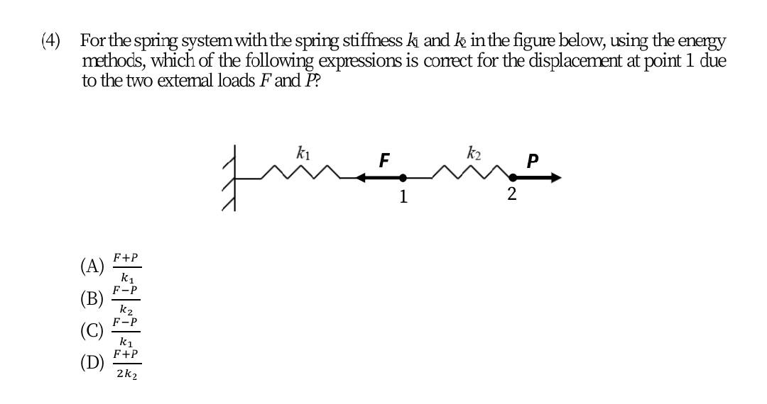 Solved (4) For the spring system with the spring stiffness | Chegg.com