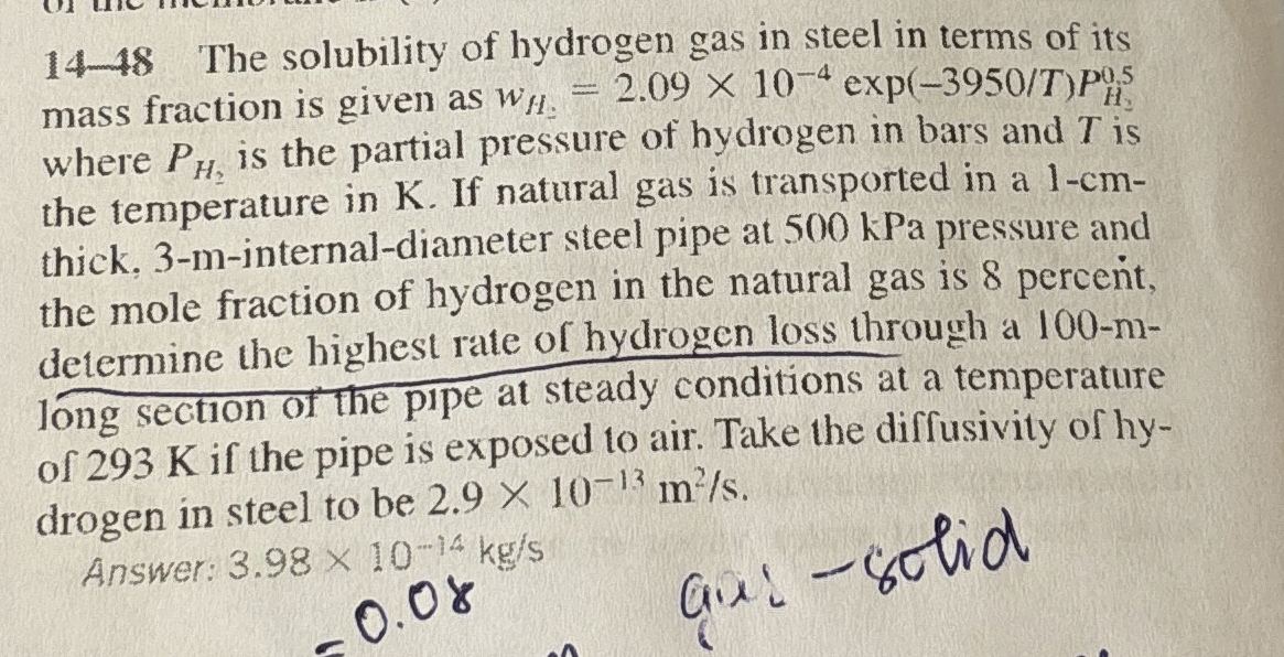 Solved 14-48 ﻿The solubility of hydrogen gas in steel in | Chegg.com