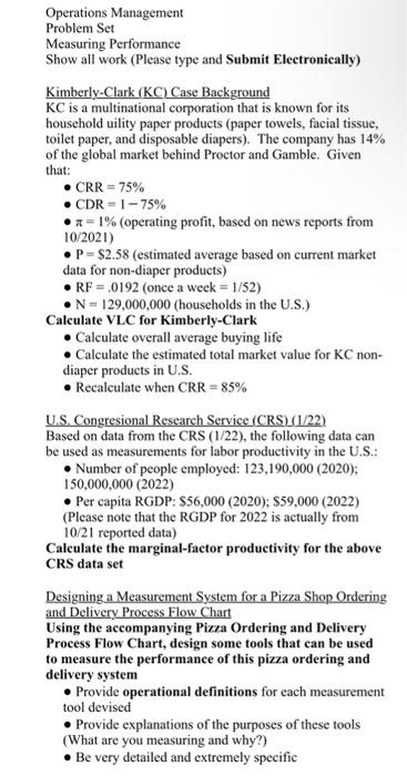 Solved Operations Management Problem Set Measuring | Chegg.com