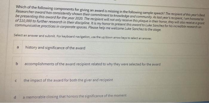 Solved Which of the following components for giving an award | Chegg.com