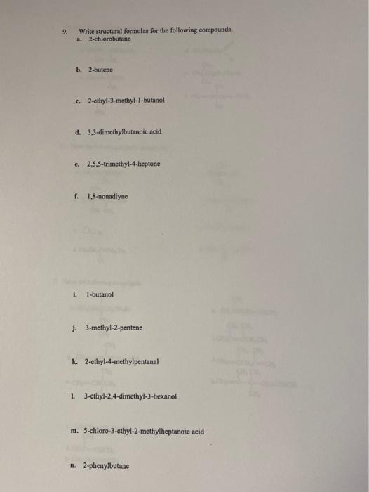 Solved 9. Write structural formulas for the following | Chegg.com