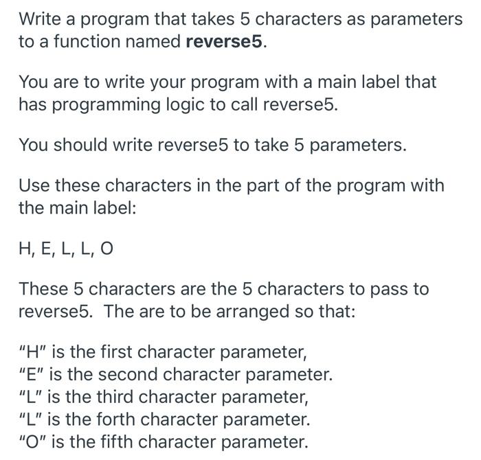 Write a program that takes 5 characters as parameters | Chegg.com