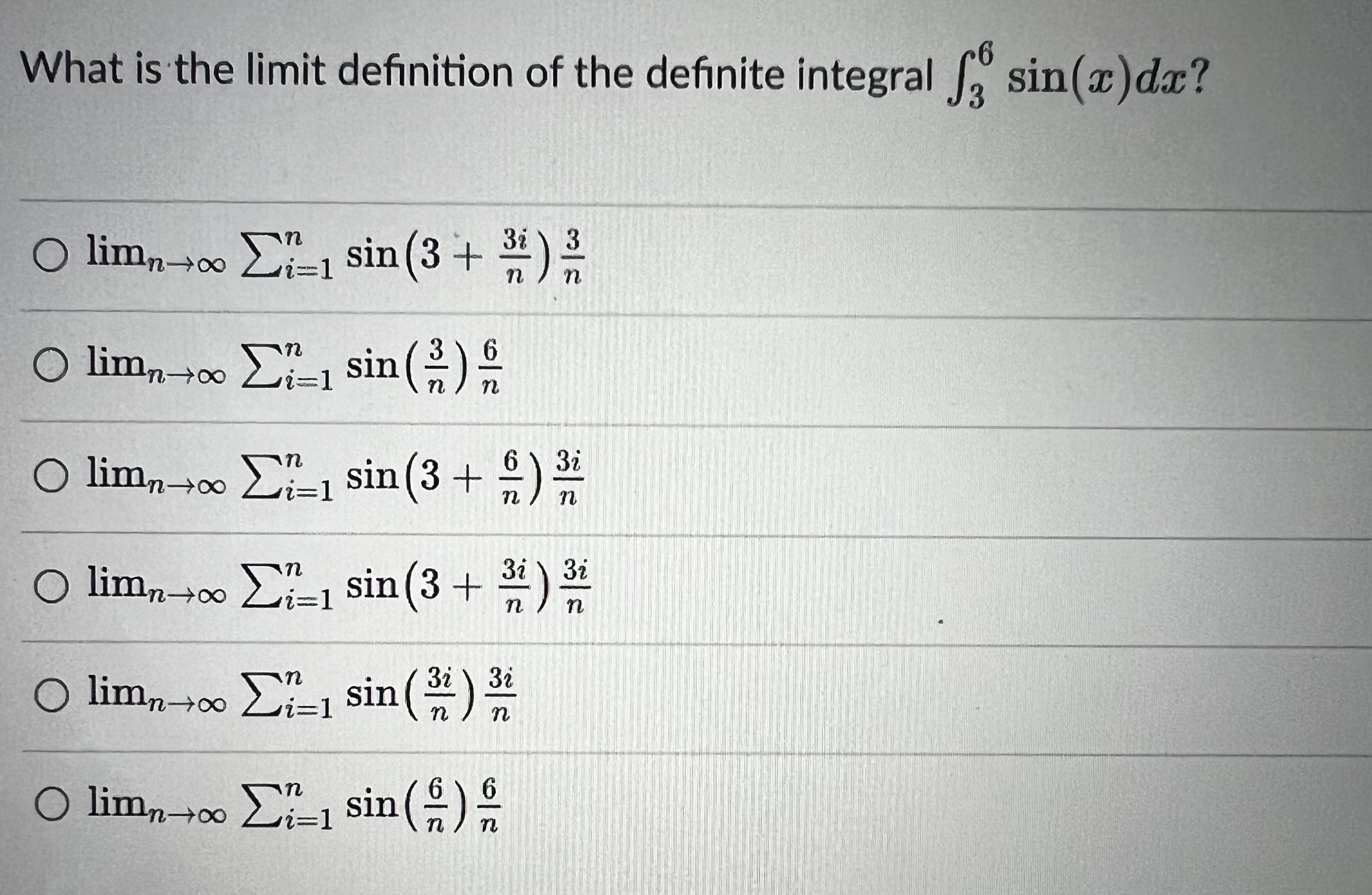 Solved What is the limit definition of the definite integral | Chegg.com