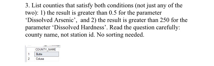 3. List counties that satisfy both conditions (not just any of the two): 1) the result is greater than 0.5 for the parameter