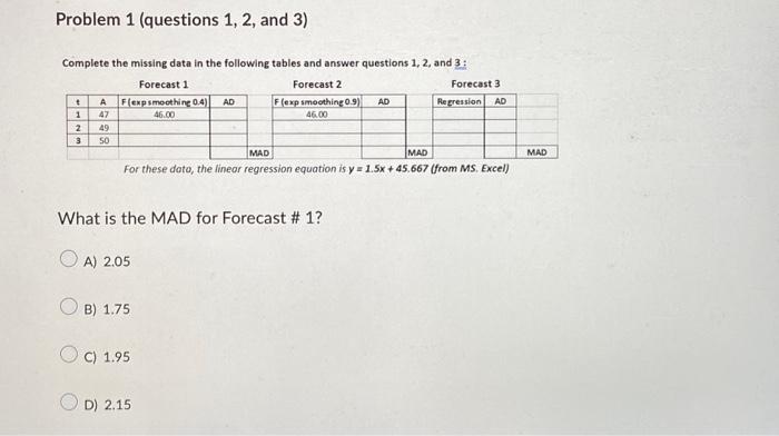 Solved Problem 1 (questions 1, 2, and 3) Complete the | Chegg.com
