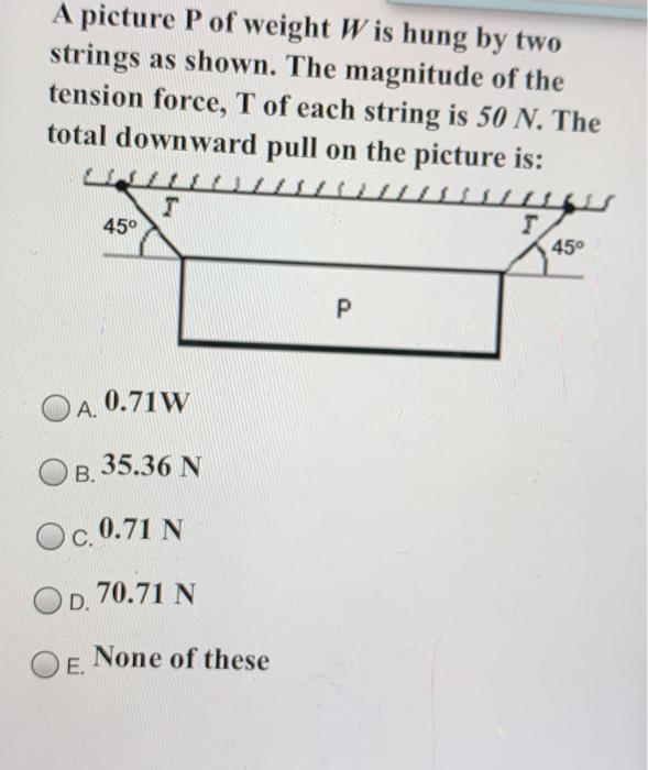 Solved A picture P of weight Wis hung by two strings as | Chegg.com