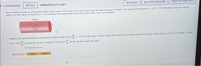 Solved where R is the rathis of the artery, r is the | Chegg.com