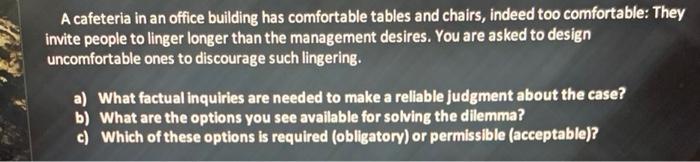 Solved A cafeteria in an office building has comfortable 