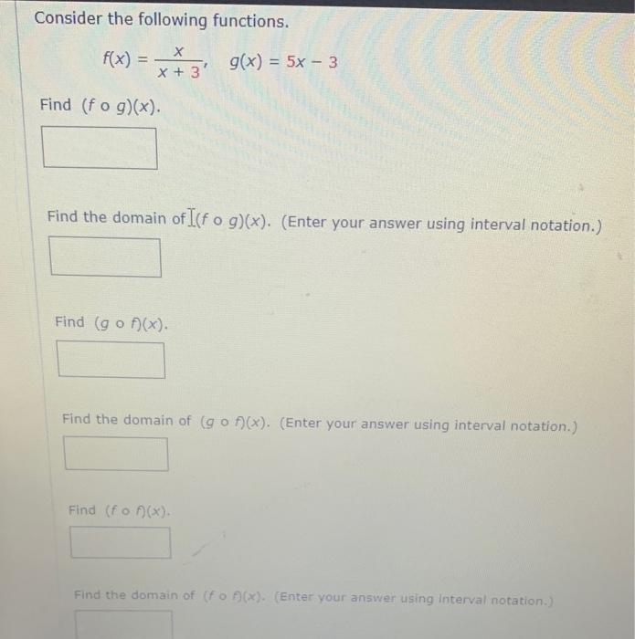 Solved Consider The Following Functions F X х X 3 G X