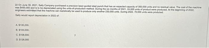 Solved 22 On June 30,2021, Sally Company purchased a | Chegg.com