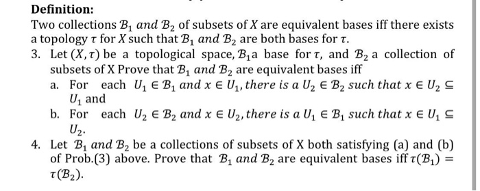 Solved Definition: Two Collections B, And B2 Of Subsets Of X | Chegg.com