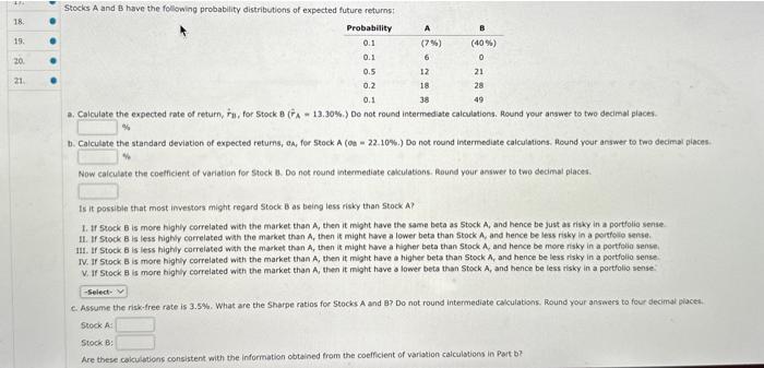 Solved Stocks A And B Have The Following Probability | Chegg.com