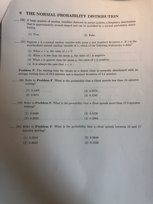 Solved 6 THE NORMAL PROBABILITY DISTRIBUTION (26) A large | Chegg.com