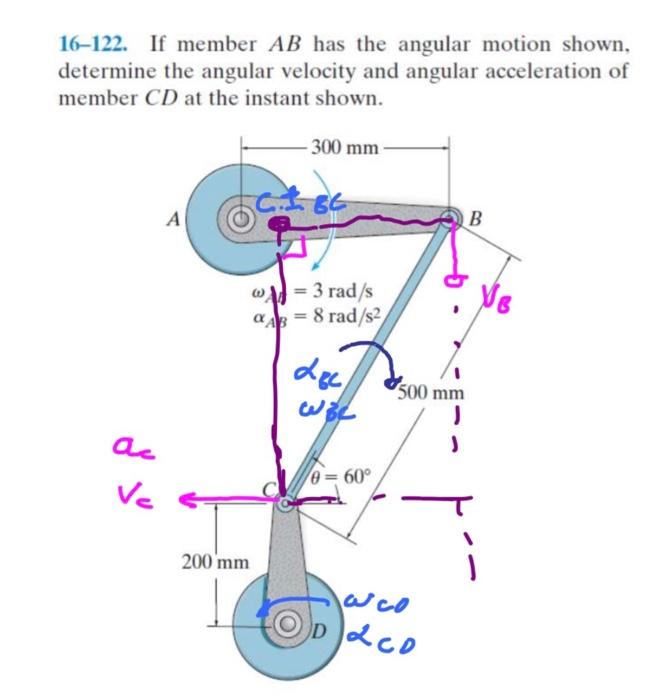 [Solved]: 16-122. If Member AB Has The Angular Motion Shown