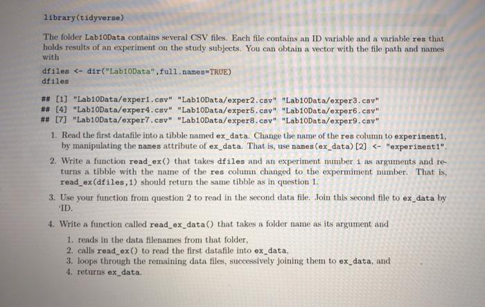 library (tidyverse) The folder Lab10Data contains | Chegg.com
