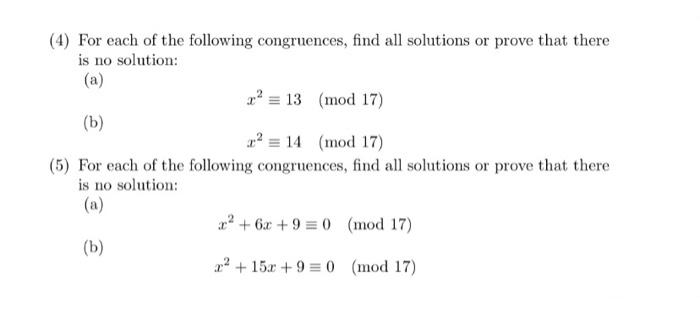 Solved (1) Find All Quadratic Residues Modulo 19. (2) (a) | Chegg.com