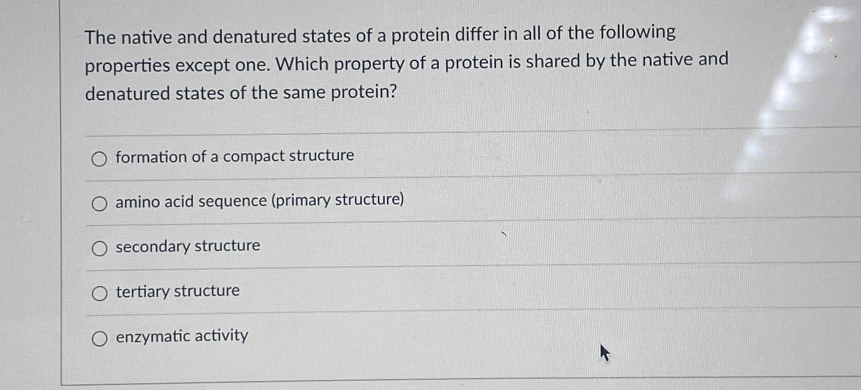 Solved The native and denatured states of a protein differ | Chegg.com