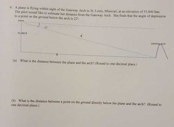 Solved 9. A plane is flying within sight of the Gateway Arch