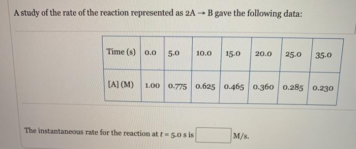 Solved A Study Of The Rate Of The Reaction Represented As 2A | Chegg.com