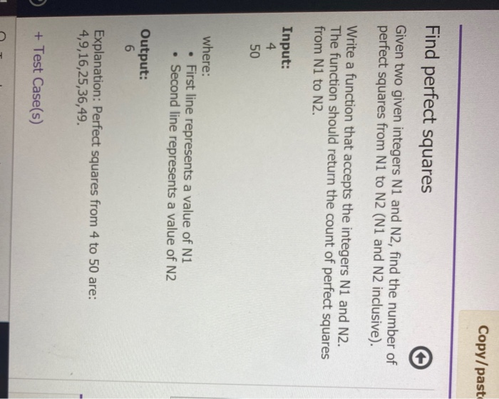 Solved Copy/past Find perfect squares Given two given | Chegg.com