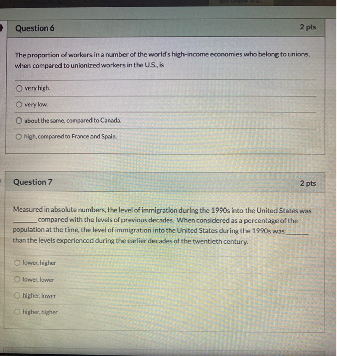 Solved Question 6 2 pts The proportion of workers in a | Chegg.com