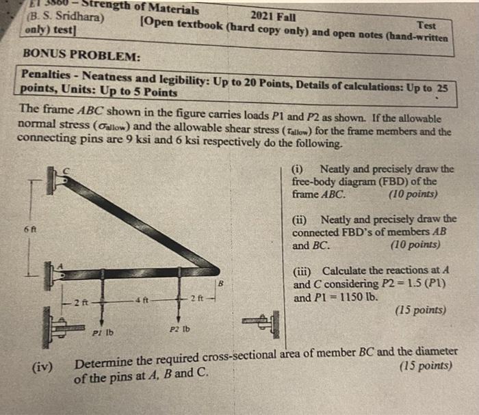 Solved Strength Of Materials 2021 Fall (B. S. Sridhara) | Chegg.com