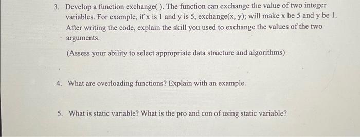 3. Develop a function exchange(). The function can | Chegg.com