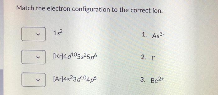 Solved Match the electron configuration to the correct ion. | Chegg.com