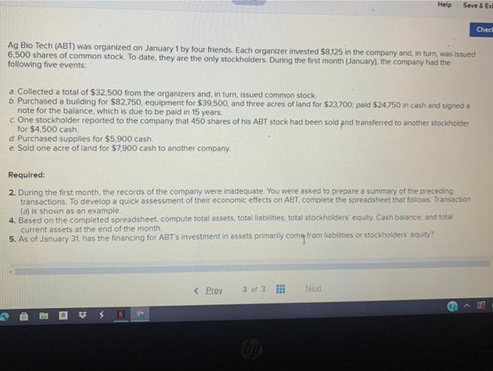Solved Help Save & Exi Chec Ag Bio Tech (ABT) was organized | Chegg.com