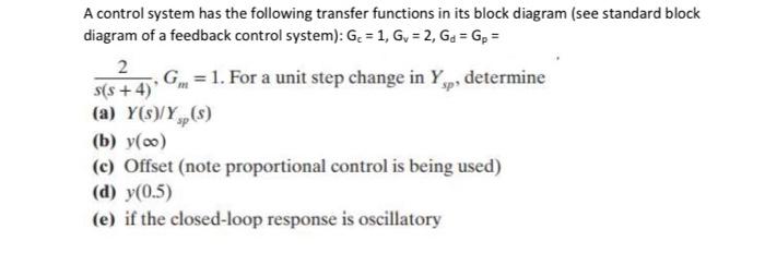 Solved A control system has the following transfer functions | Chegg.com