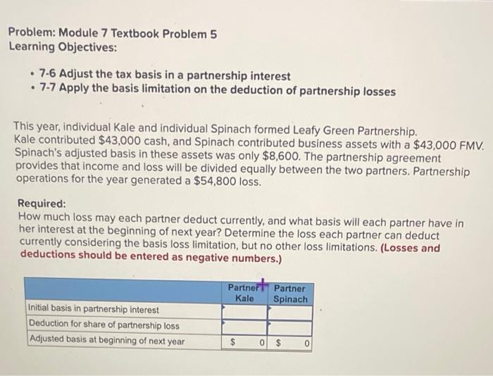 Solved 76 Adjust the tax basis in a partnership interest