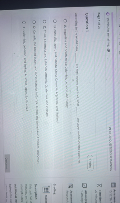 Solved Assessme19 minutes remaining20 OF 20 QUESTIONS | Chegg.com