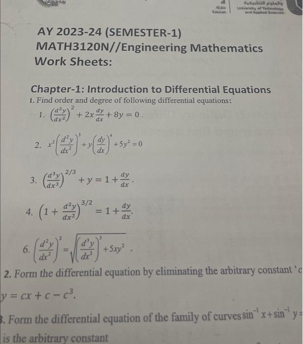 Solved AY 2023-24 (SEMESTER-1) MATH3120N//Engineering | Chegg.com