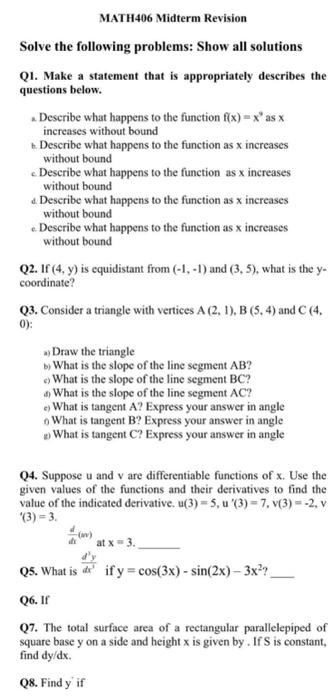 Solved Solve the following problems: Show all solutions Q1. | Chegg.com