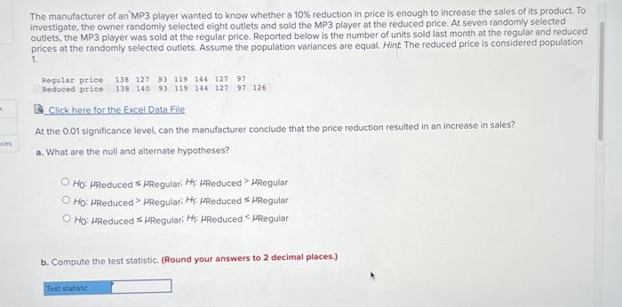 Solved The manufacturer of an MP3 player warted to know