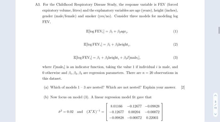 A3. For the Childhood Respiratory Disease Study, the | Chegg.com