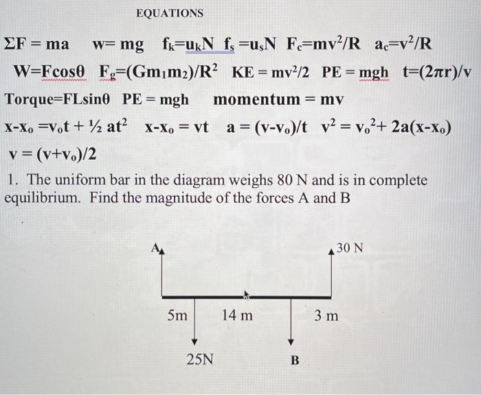 Equations F Ma W Mg Fk U N F Rușn F Mv2 R Ac V2 R Chegg Com