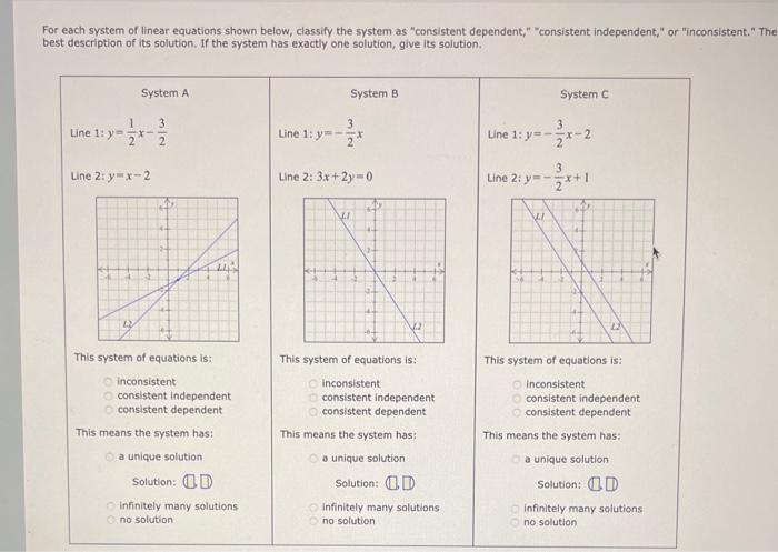 Solved For each system of linear equations shown below, | Chegg.com