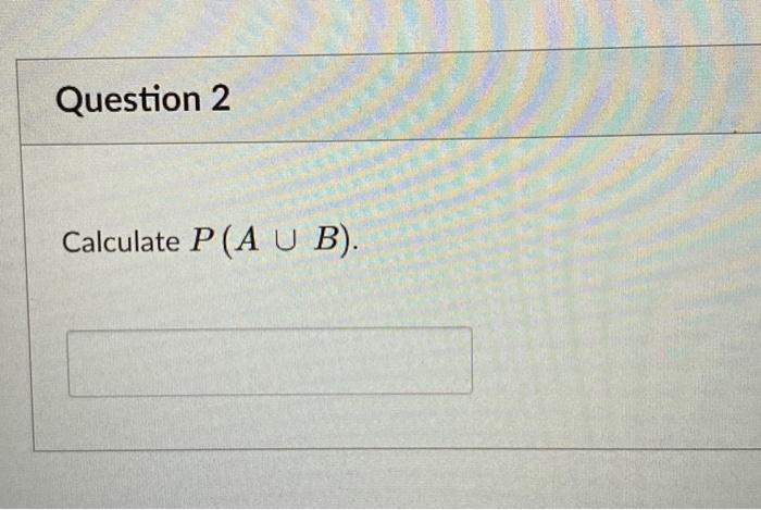 Solved Calculate P(A∪B).Calculate P(A∣B). Question 4 | Chegg.com