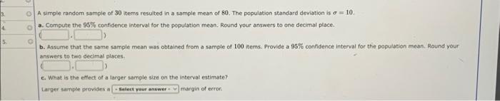 Solved A simple random sample of 30 items resulted in a | Chegg.com