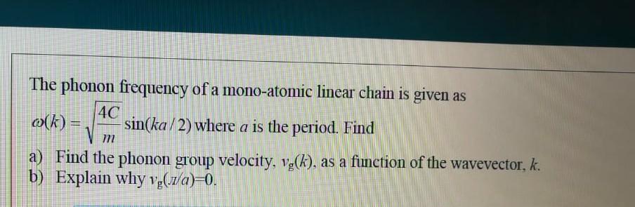 Solved The phonon frequency of a mono-atomic linear chain is | Chegg.com