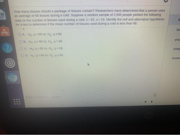 Solved How many tissues should a package of tissues contain?